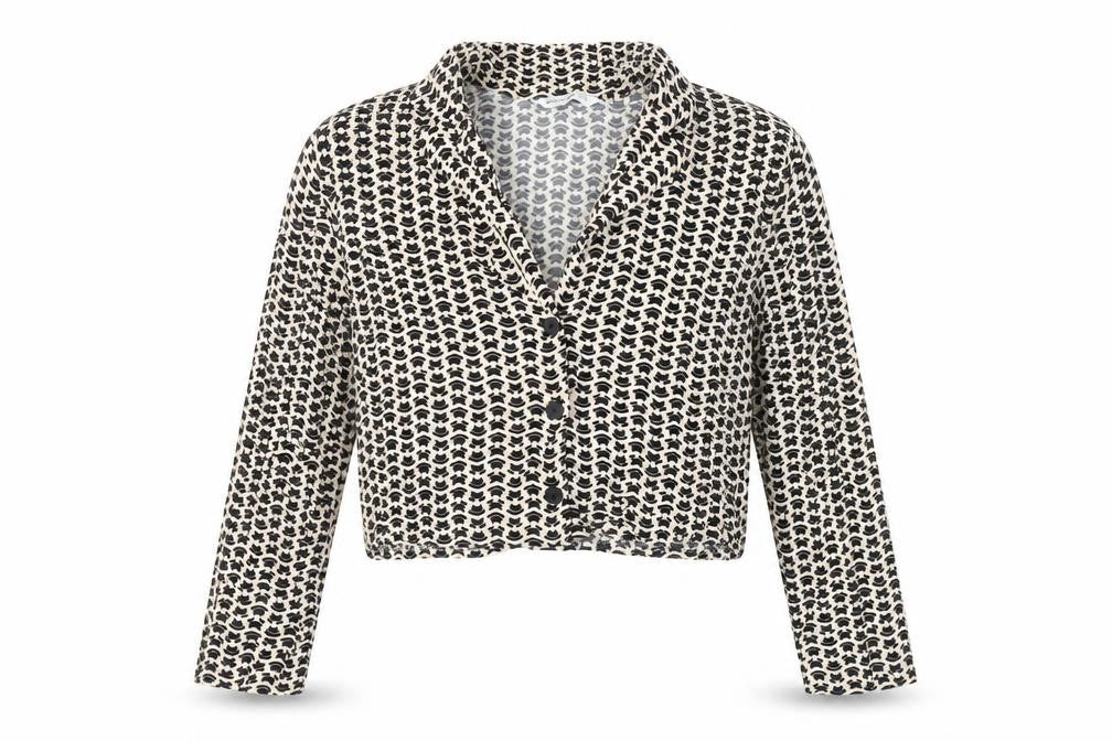 Stradivarius Women’s Black Beige Geometric Cropped Button-Up Blouse L