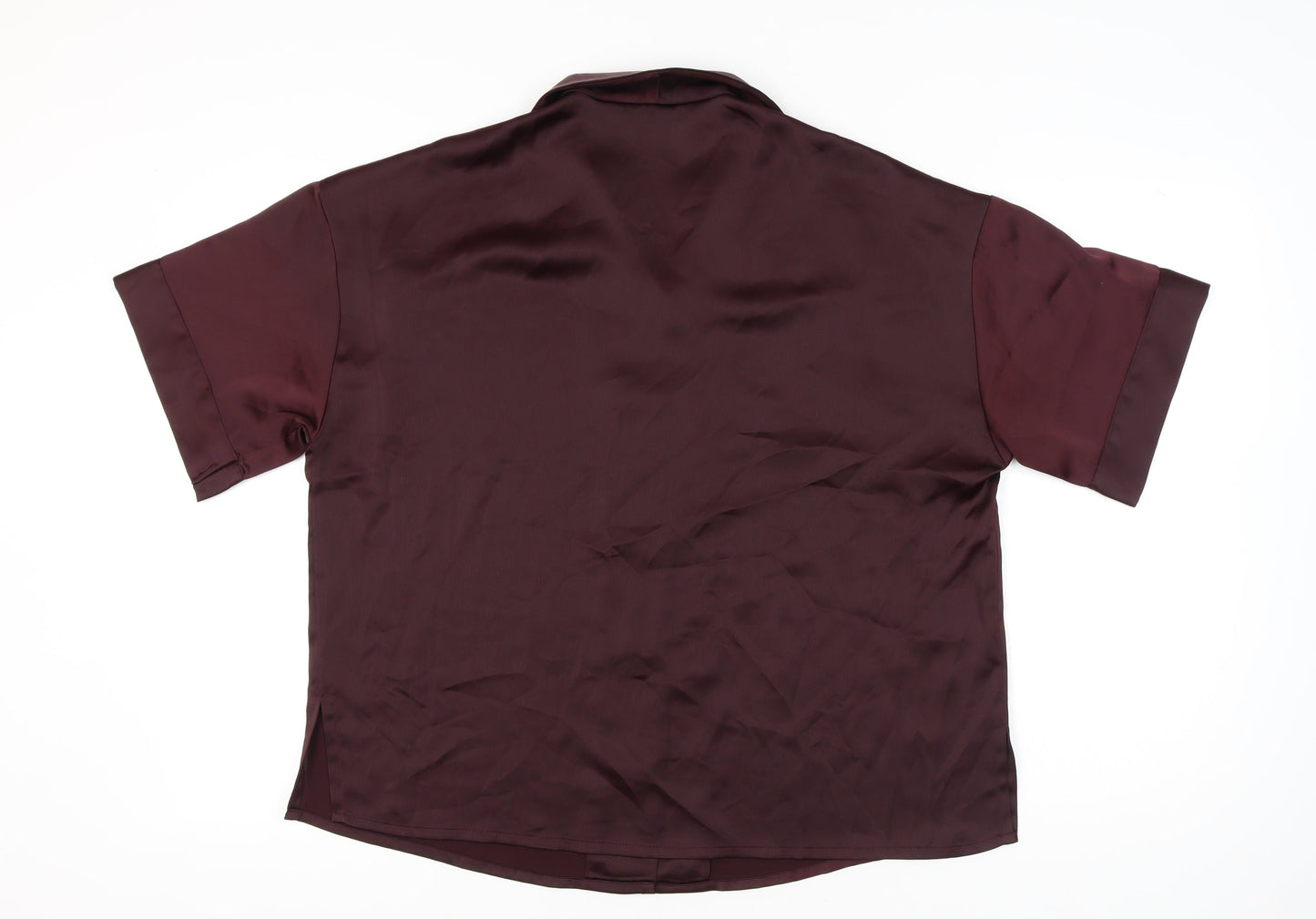Monki Women’s Brown Collared Button-Up Shirt Size L Short Sleeve