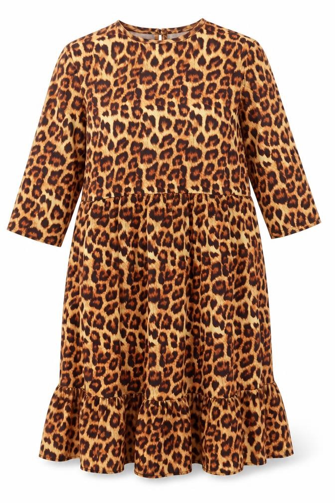 Boohoo Women’s Leopard Print Midi Shift Dress Size 18 3/4 Sleeve