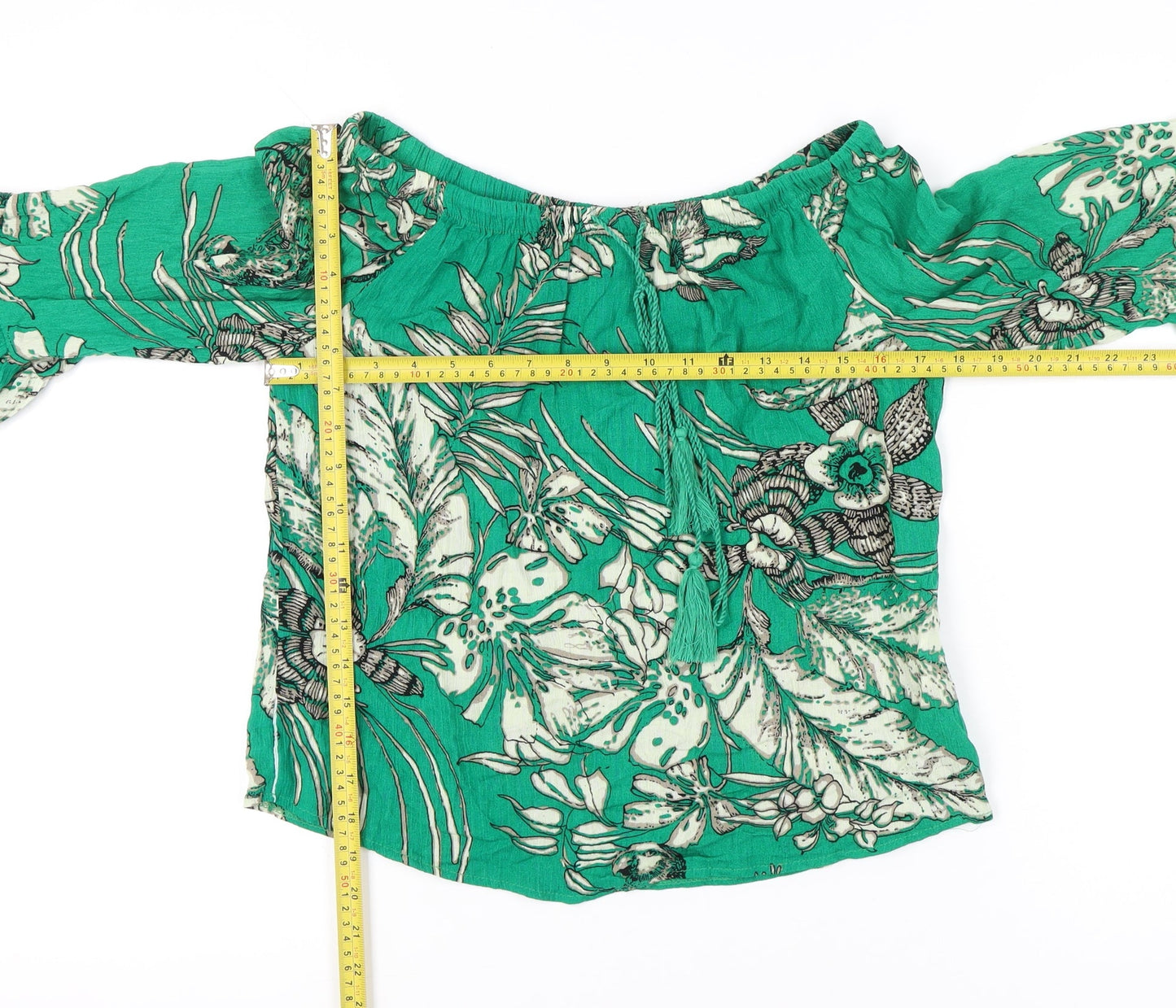 Solitaire Women’s Green Floral Off Shoulder Boho Blouse Top S