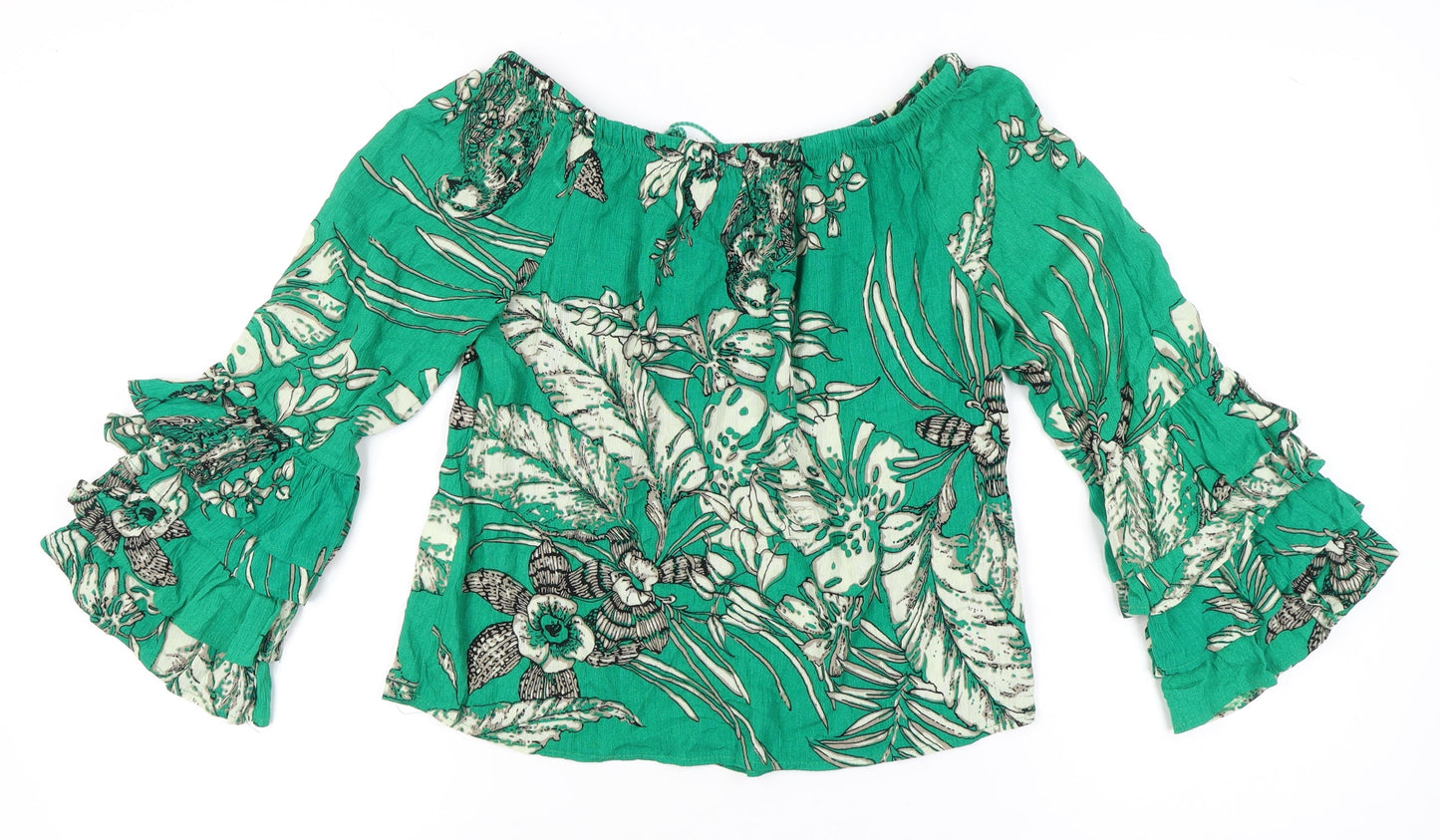 Solitaire Women’s Green Floral Off Shoulder Boho Blouse Top S