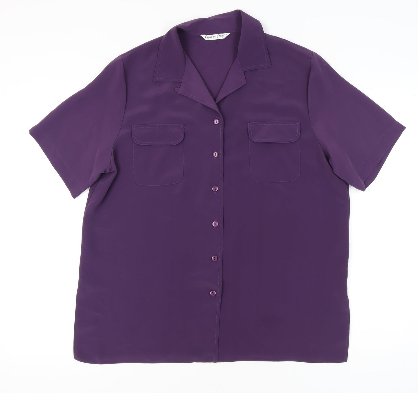 Lauren Duvar Womens Purple Button-Up Shirt Size 14 Short Sleeve