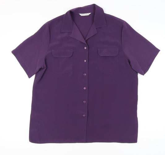 Lauren Duvar Womens Purple Button-Up Shirt Size 14 Short Sleeve