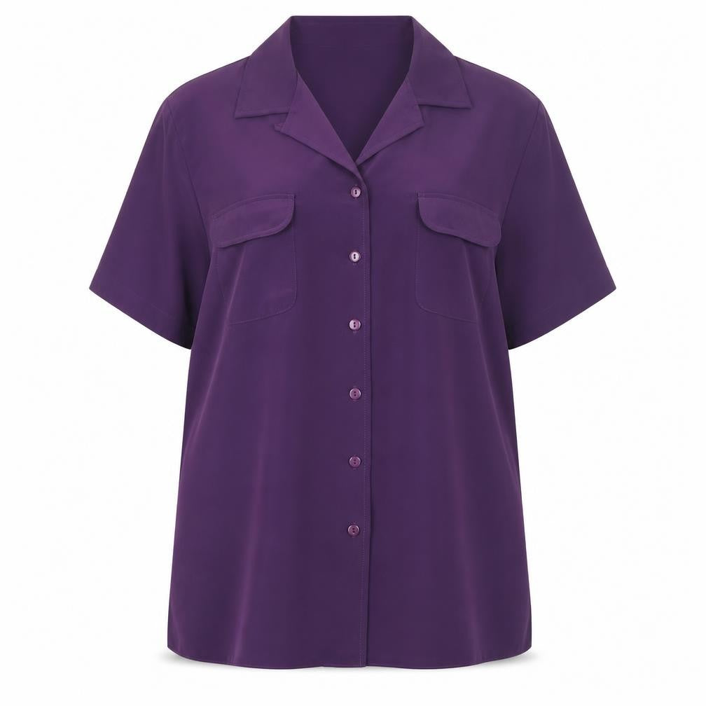 Lauren Duvar Womens Purple Button-Up Shirt Size 14 Short Sleeve