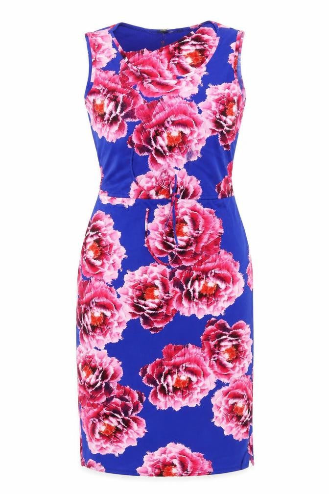 Marks and Spencer Women’s Blue Floral Scoop Neck Sheath Dress Size 14