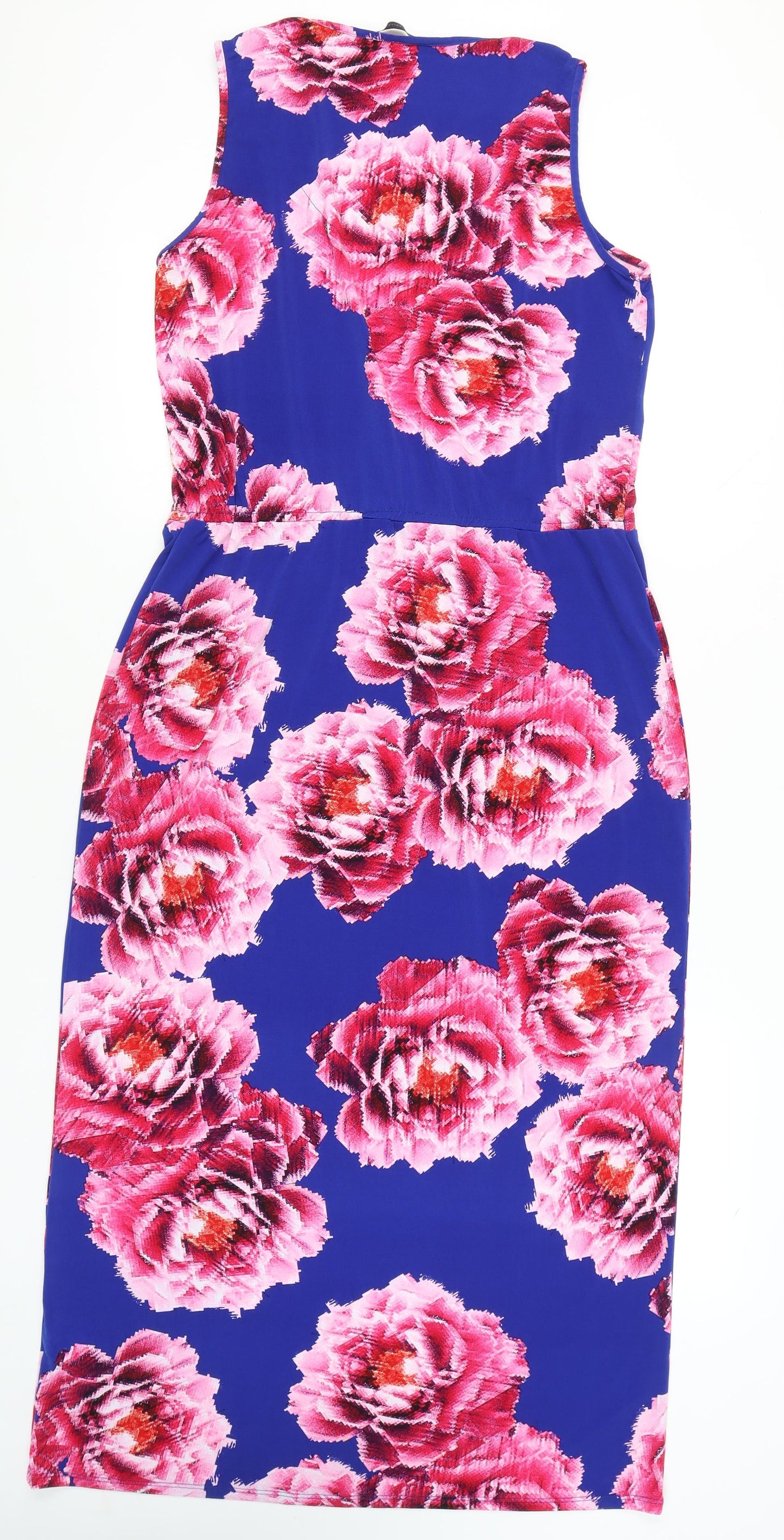 Marks and Spencer Women’s Blue Floral Scoop Neck Sheath Dress Size 14