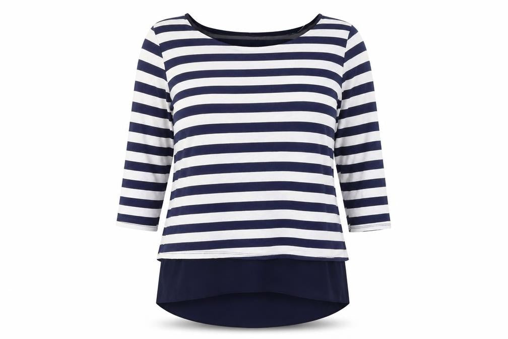 Luca Vanucci Women’s Blue White Striped Tunic Top S Nautical 3/4 Sleeve