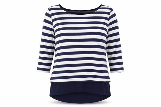 Luca Vanucci Women’s Blue White Striped Tunic Top S Nautical 3/4 Sleeve