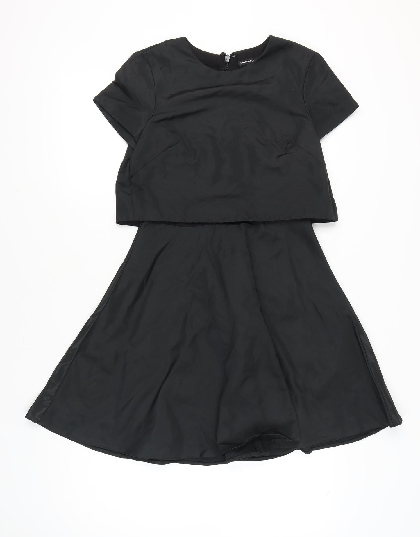 Warehouse Women Black Size 10 Fit & Flare Knee Length Dress