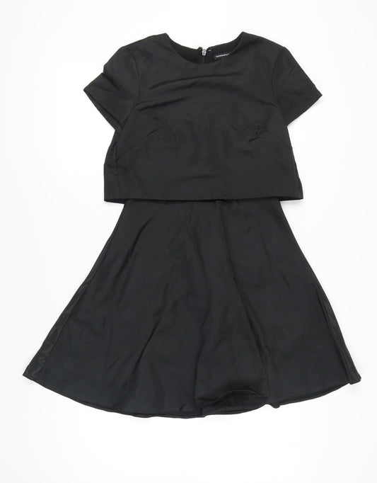 Warehouse Women Black Size 10 Fit & Flare Knee Length Dress