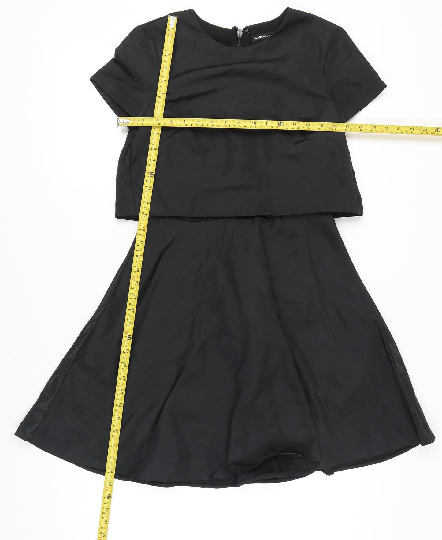 Warehouse Women Black Size 10 Fit & Flare Knee Length Dress