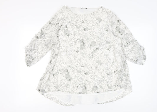 Viza Víz Womens White Floral Chiffon Tunic Blouse Size 14