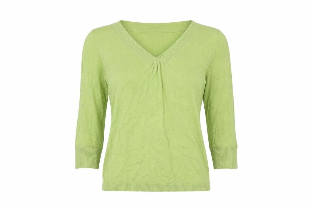 Fat Face Womens Green V-Neck Pullover Jumper Size 10 Cotton Wool