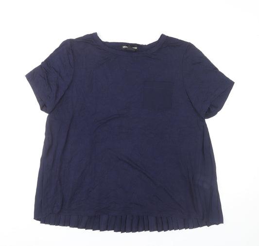 DKNY Jeans Womens Blue Pleated Hem T-Shirt Top Size L