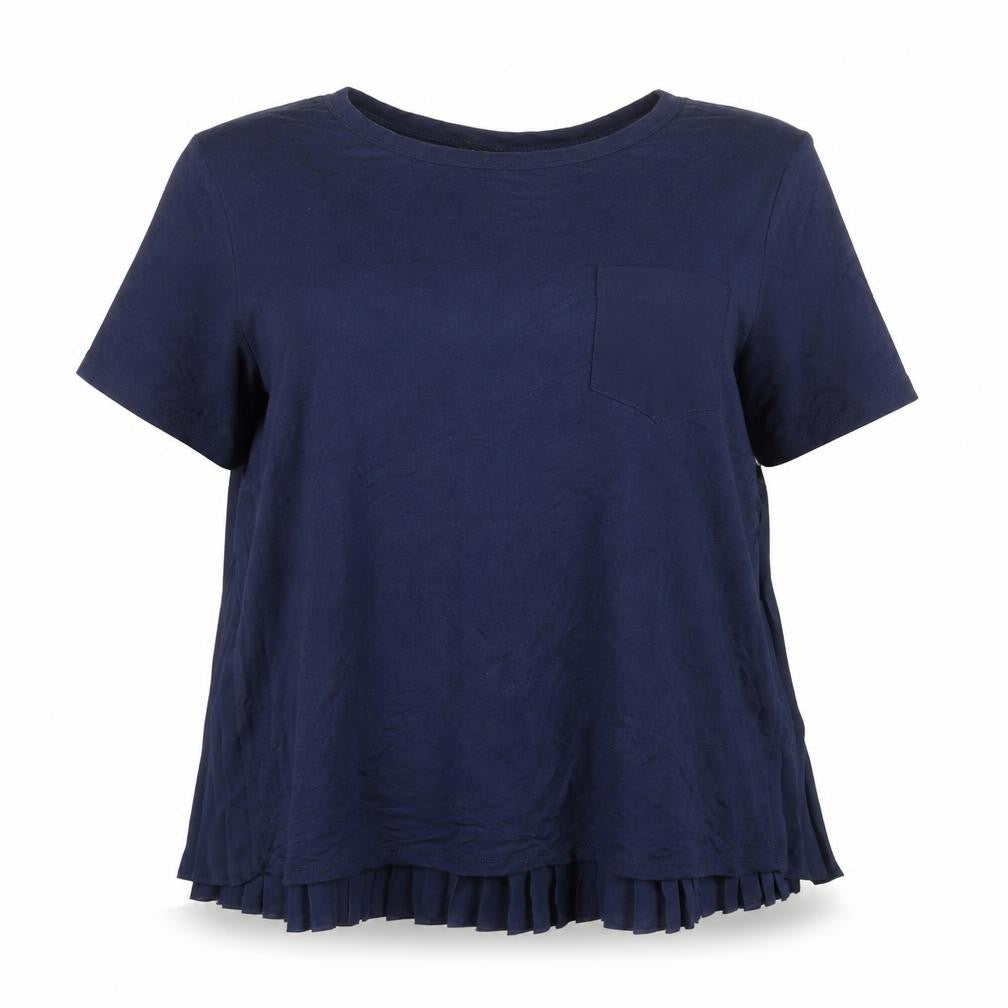 DKNY Jeans Womens Blue Pleated Hem T-Shirt Top Size L