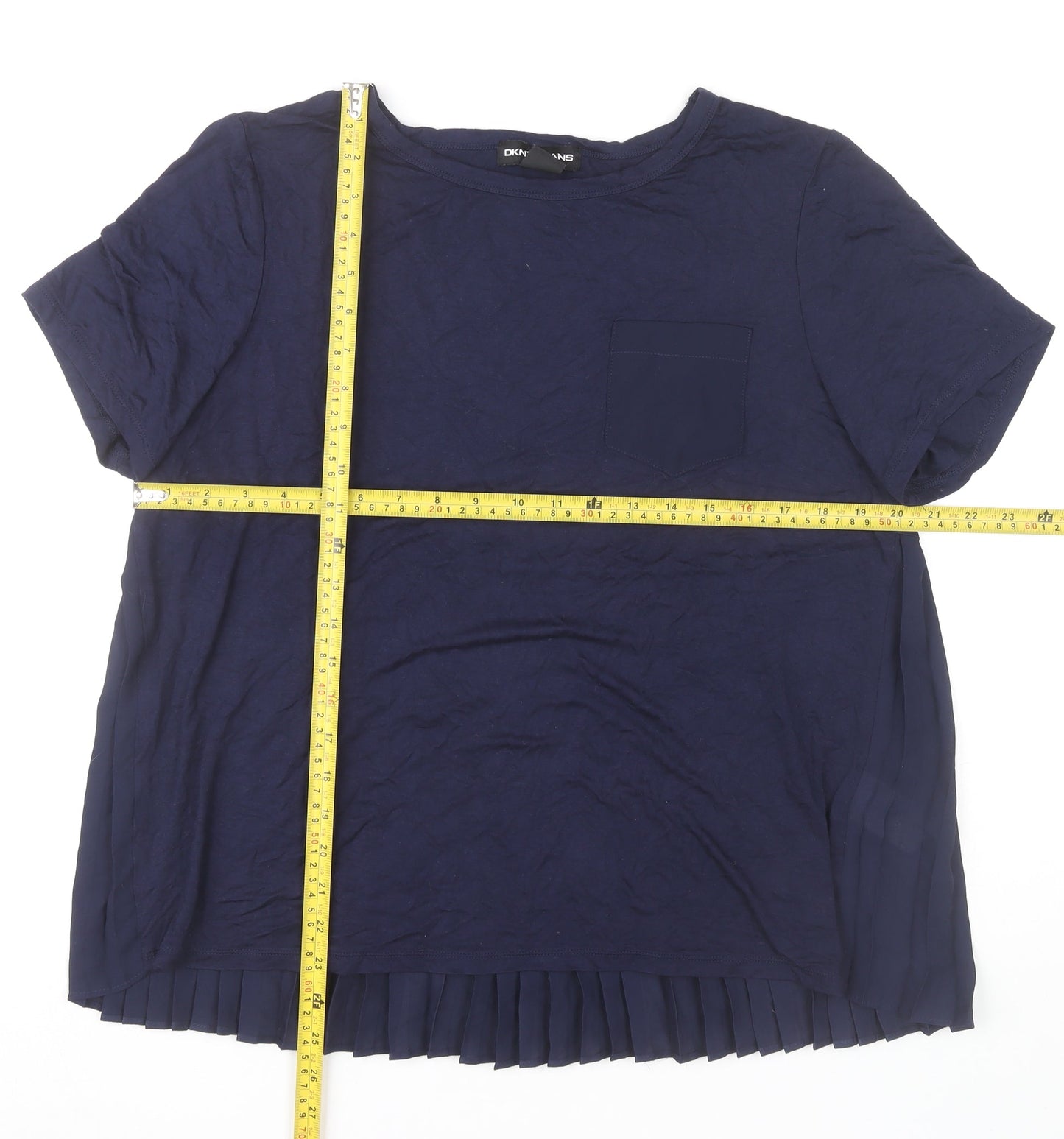DKNY Jeans Womens Blue Pleated Hem T-Shirt Top Size L