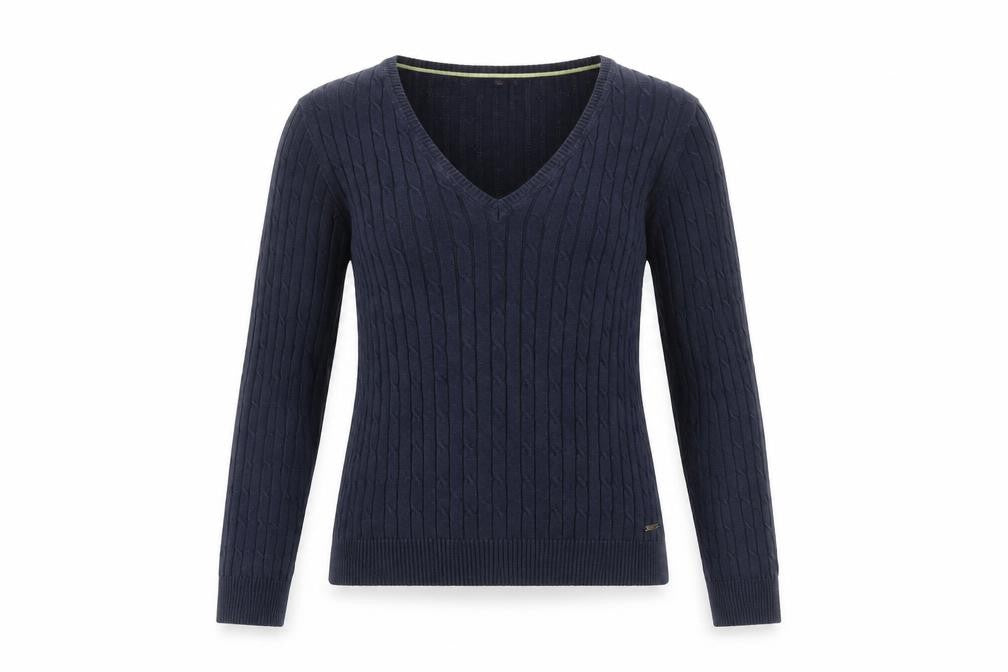 Hampton Republic Women’s Blue XS V-Neck Cable-Knit Jumper