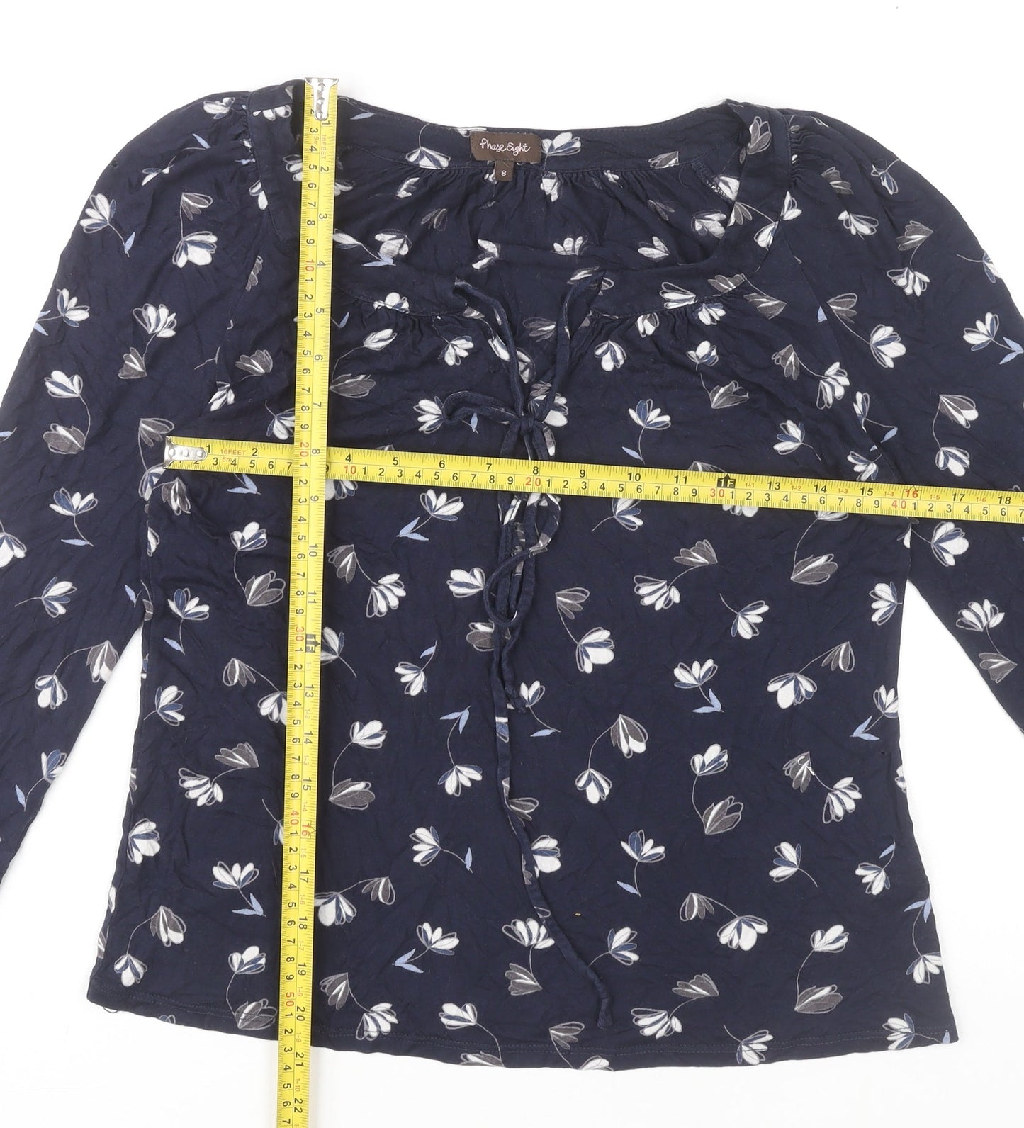 Phase Eight Women's Blue Floral Blouse Size 8 Viscose Tunic Top