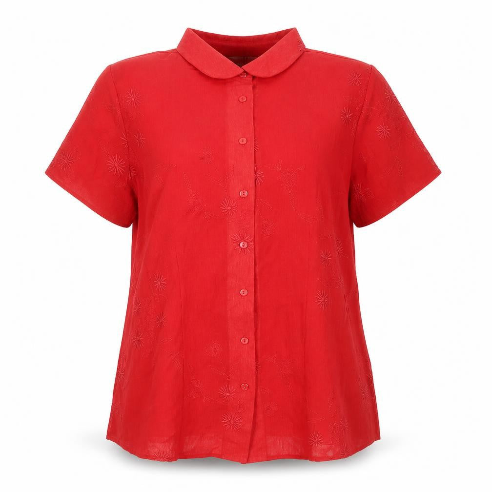 Joanna Hope Women’s Red Embroidered Button-Up Blouse Size 18