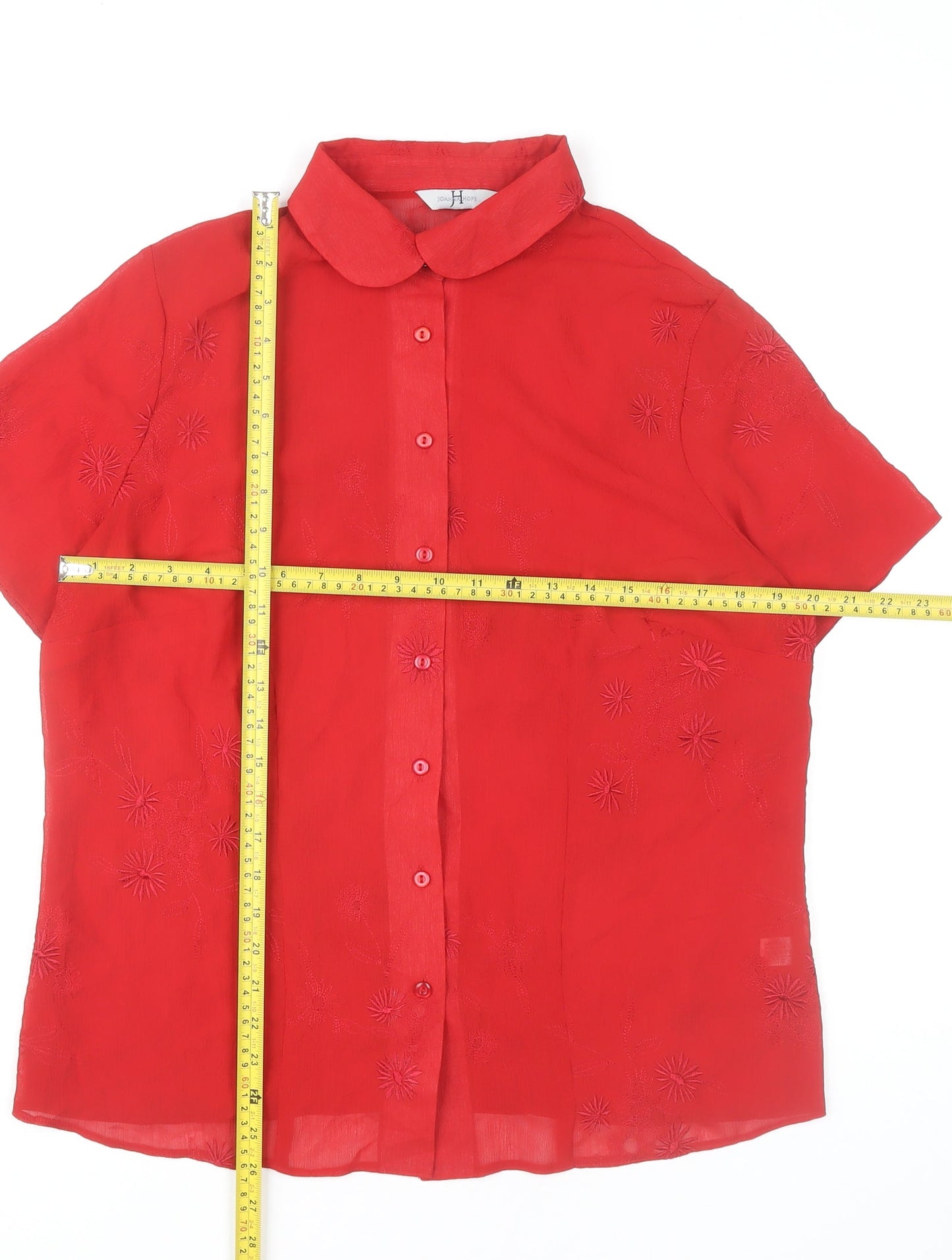 Joanna Hope Women’s Red Embroidered Button-Up Blouse Size 18