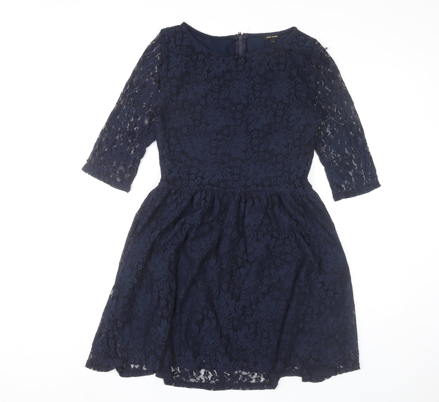River Island Women’s Blue Lace Fit & Flare Knee Length Dress UK 12