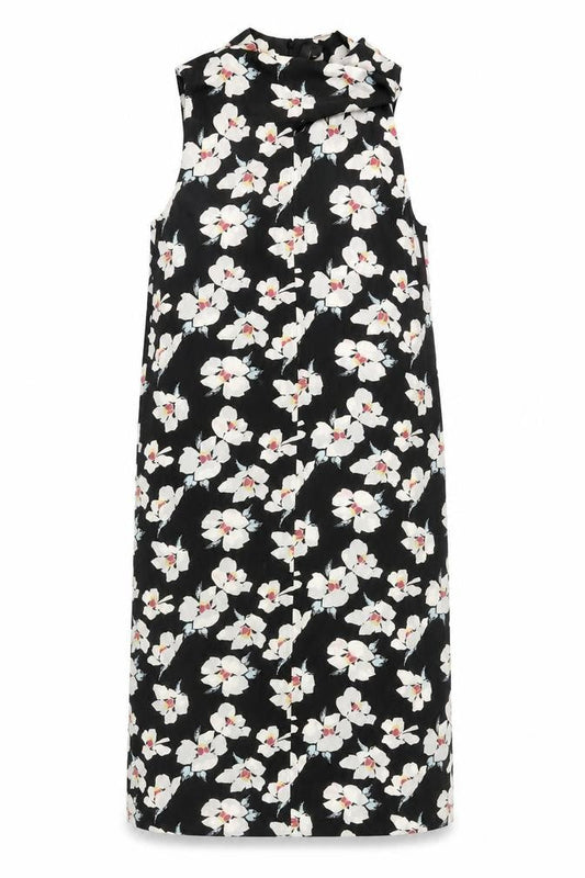 Topshop Women’s Black Floral Shift Dress UK 4 Sleeveless Midi