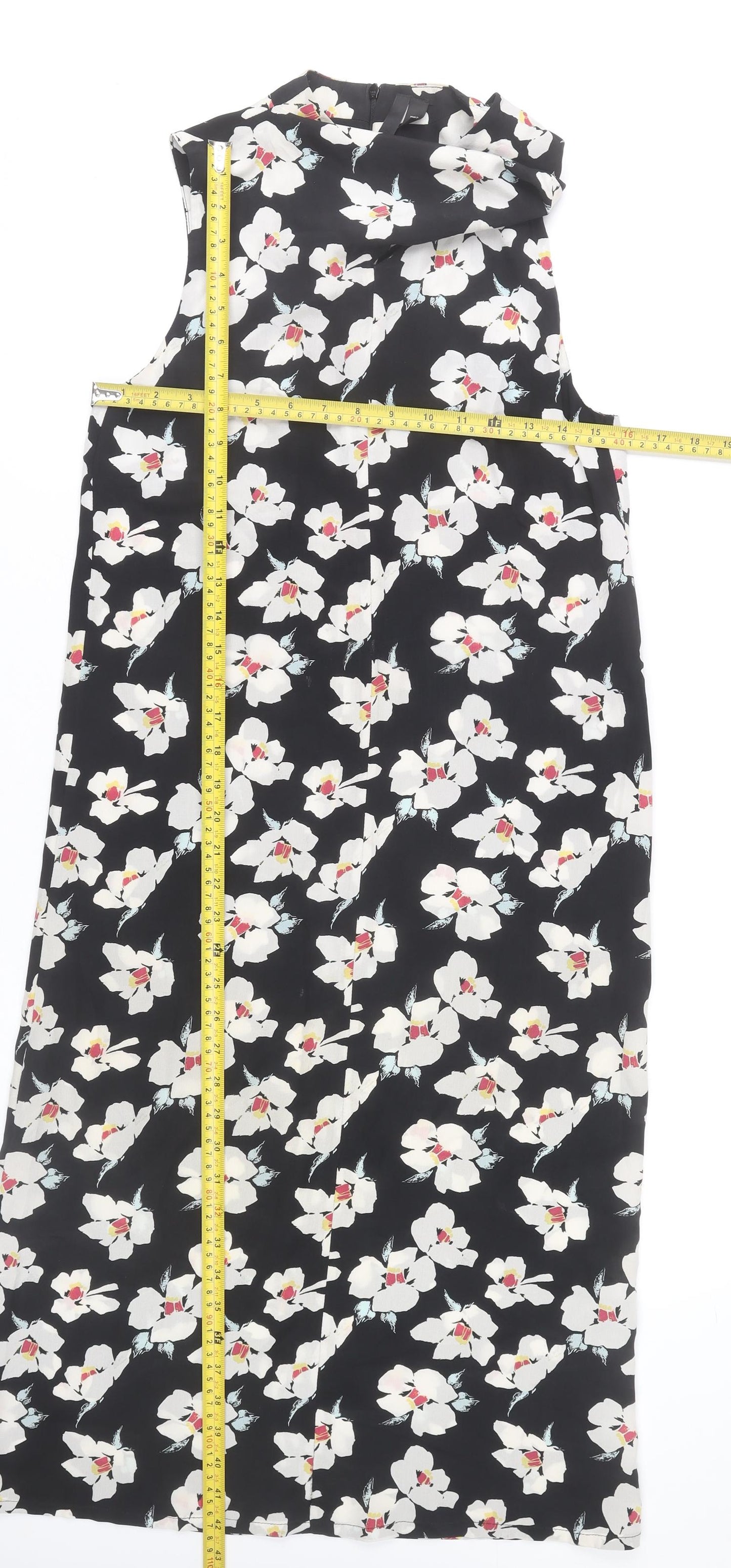 Topshop Women’s Black Floral Shift Dress UK 4 Sleeveless Midi