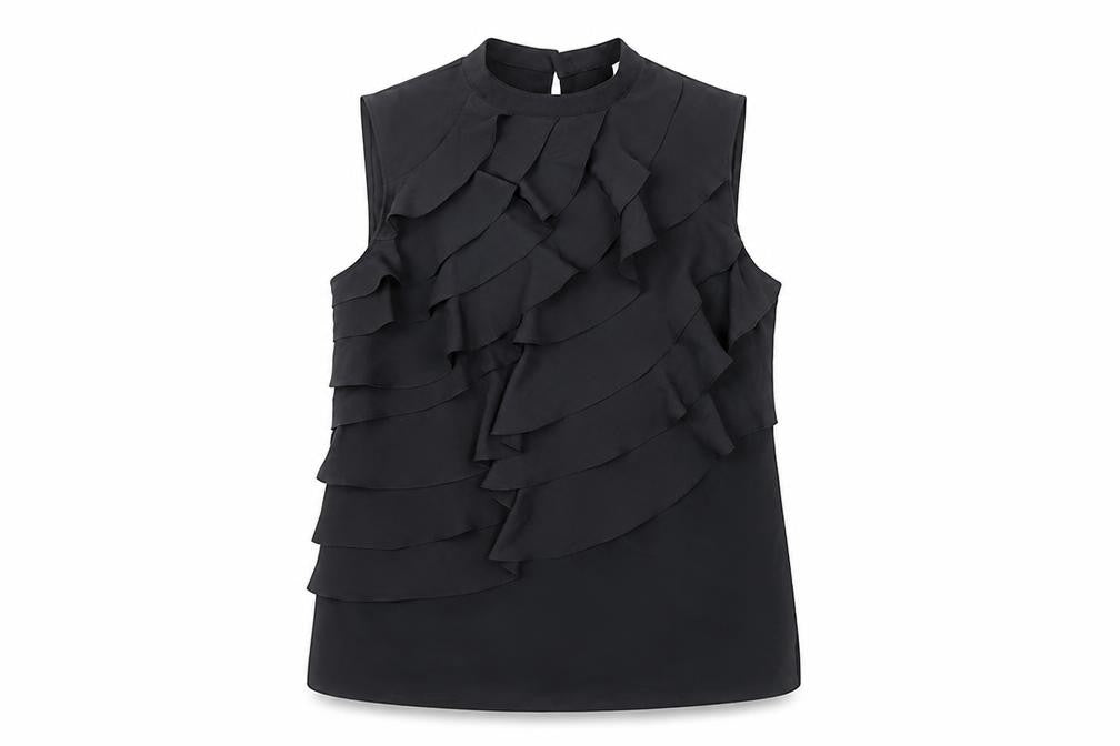 Edina Ronay Women's Black Ruffle Sleeveless Blouse UK 10