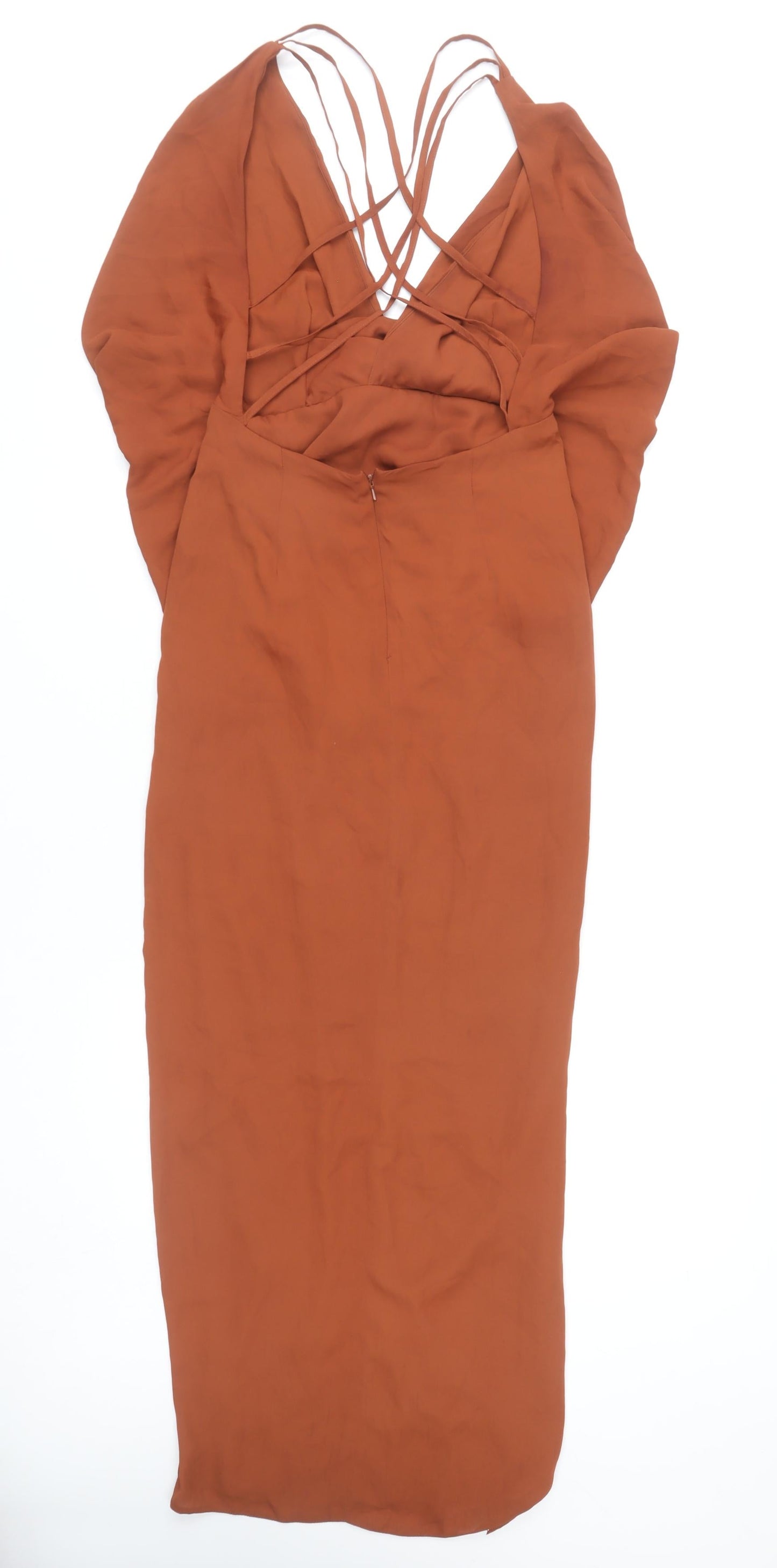 ASOS DESIGN Women Brown Size 8 Midi Bodycon Strappy V-Neck Dress