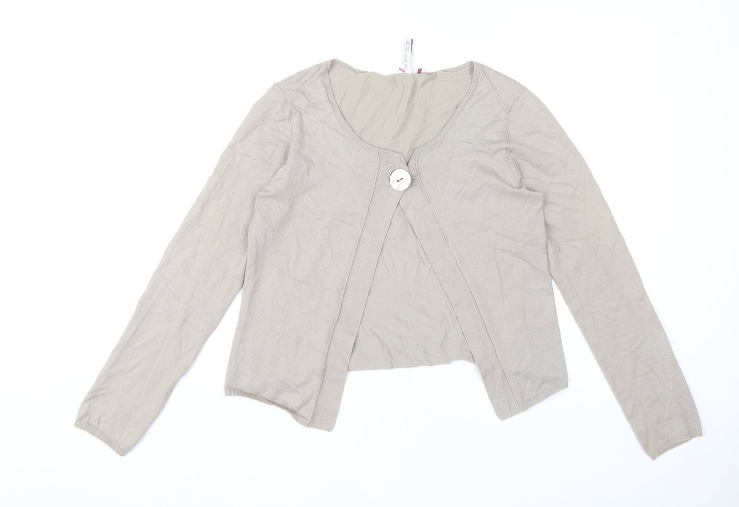 White Stuff Women’s Beige Cotton Blend Cardigan Size 12 Scoop Neck