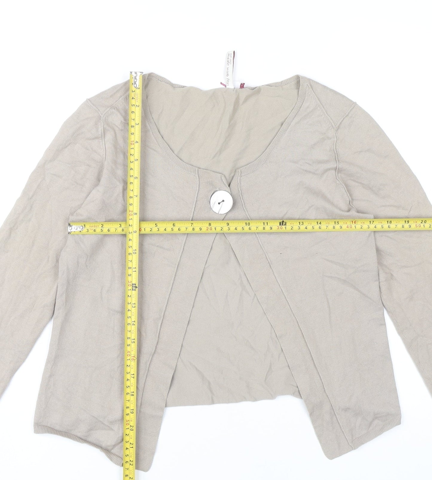 White Stuff Women’s Beige Cotton Blend Cardigan Size 12 Scoop Neck