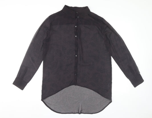 Zara Women Black Paisley Button-Up Chiffon Shirt Size 10