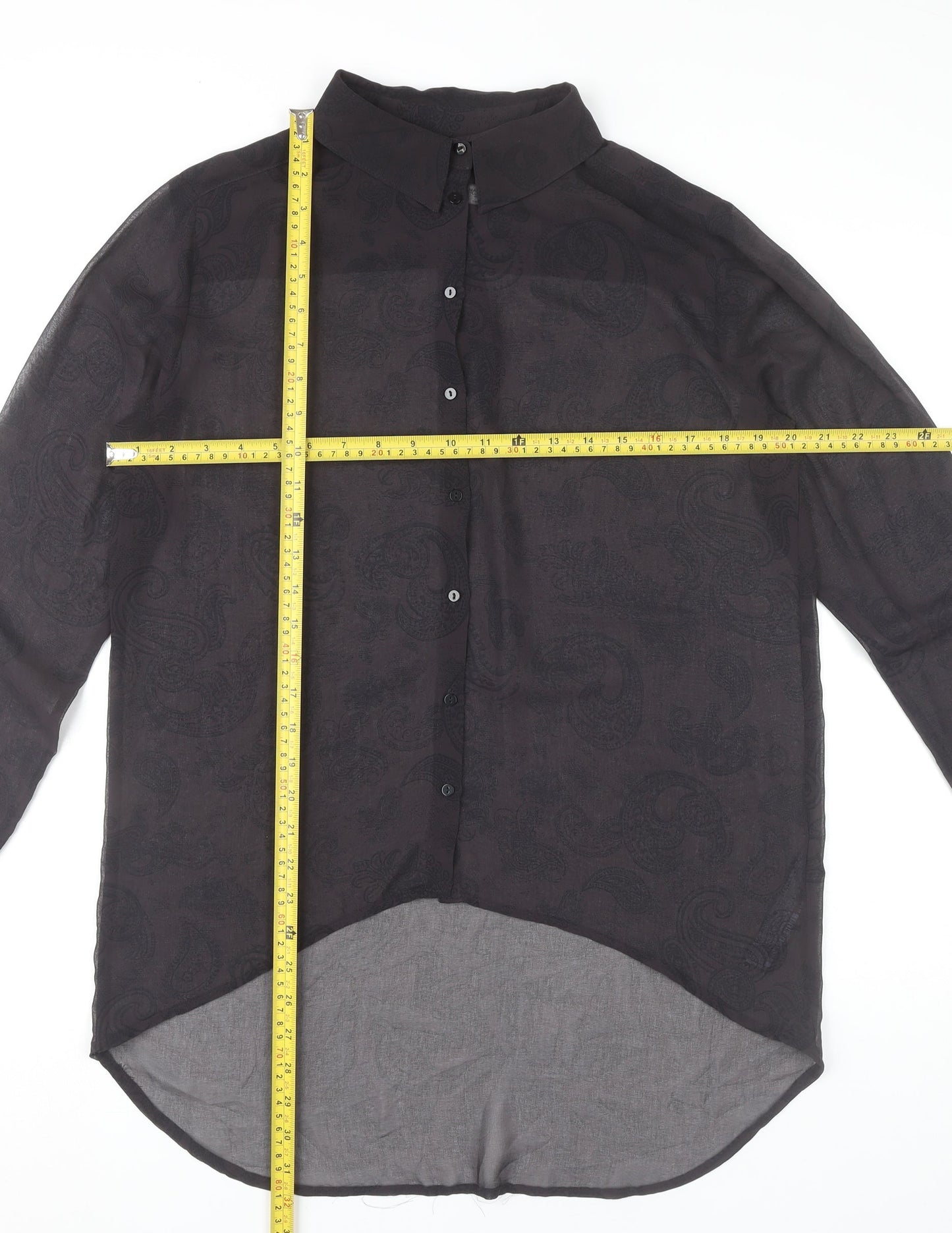 Zara Women Black Paisley Button-Up Chiffon Shirt Size 10
