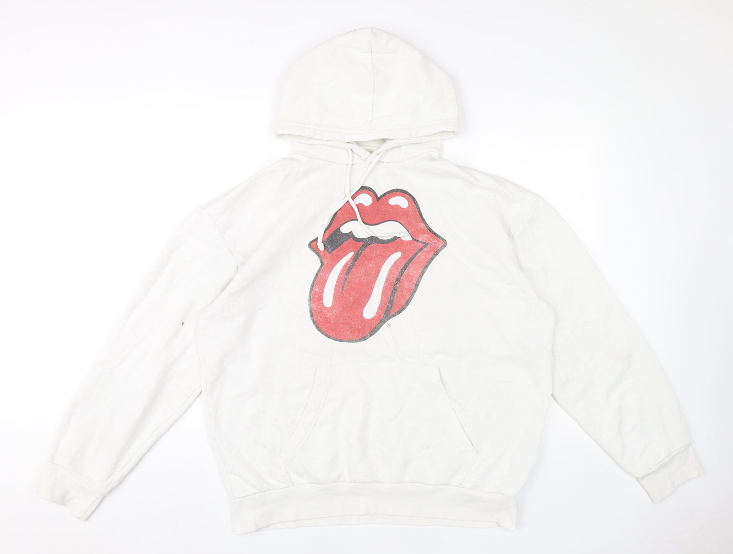Pull&Bear Women’s White Hoodie XL The Rolling Stones Graphic Cotton Blend