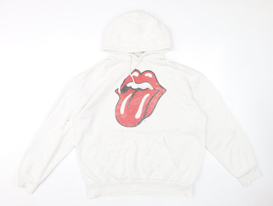 Pull&Bear Women’s White Hoodie XL The Rolling Stones Graphic Cotton Blend