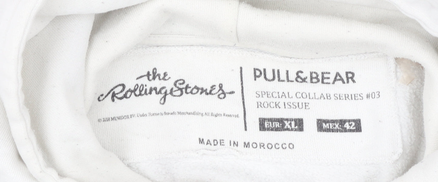 Pull&Bear Women’s White Hoodie XL The Rolling Stones Graphic Cotton Blend