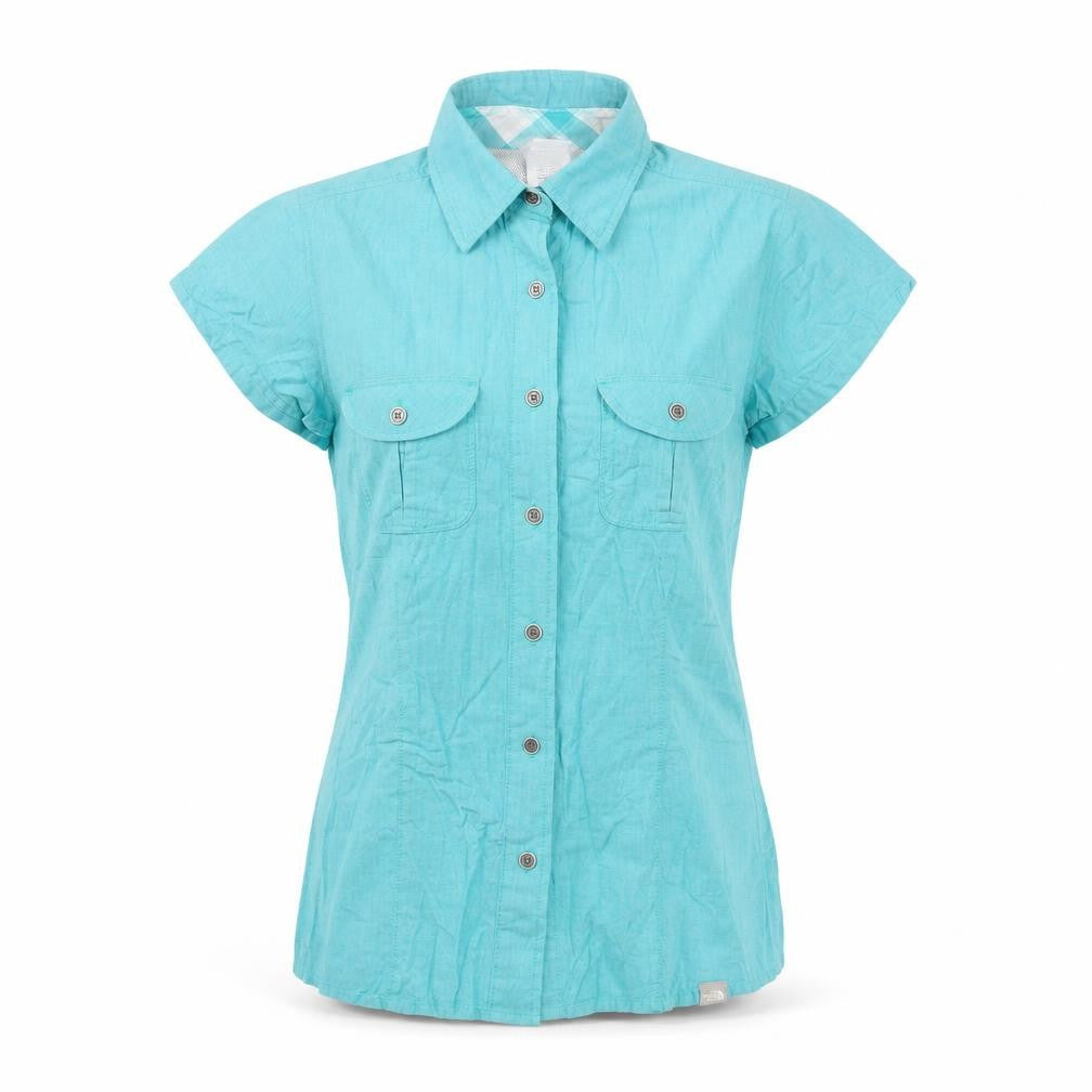 The North Face Womens Blue XS Short Sleeve Cotton Modal Button-Up Shirt