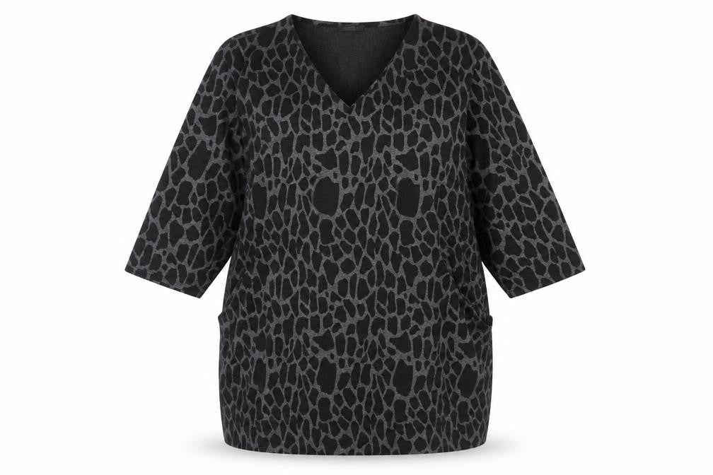 Roman Women’s Black Animal Print Shift Dress Size 16 V-Neck