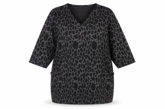 Roman Women’s Black Animal Print Shift Dress Size 16 V-Neck