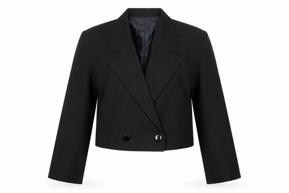 NON NO Womens Black Cropped Suit Jacket Size 18 Double Breasted