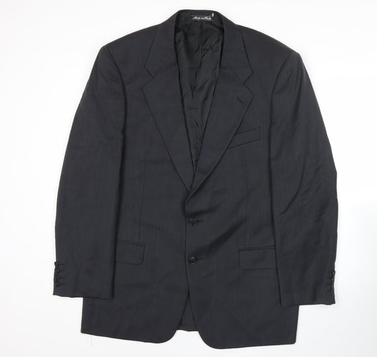 Marks and Spencer Mens Black Wool Blazer Jacket 40 Chest M Regular Fit