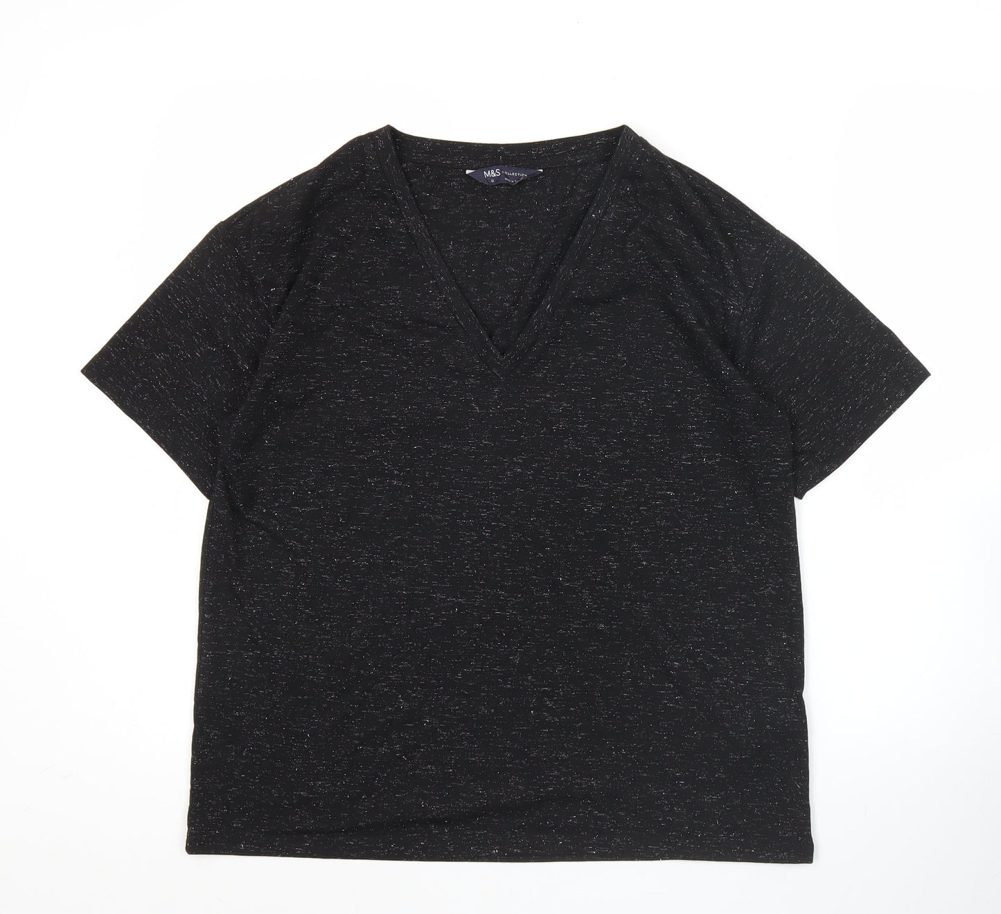 Marks and Spencer Womens Black V-Neck Short Sleeve T-Shirt Size 12