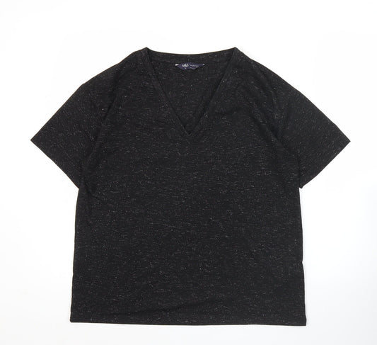 Marks and Spencer Womens Black V-Neck Short Sleeve T-Shirt Size 12