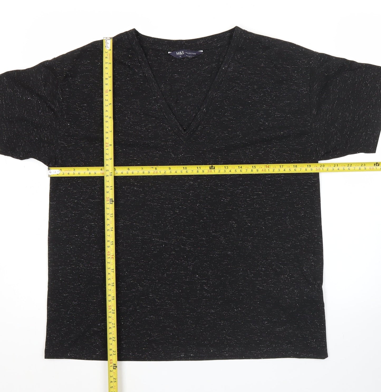 Marks and Spencer Womens Black V-Neck Short Sleeve T-Shirt Size 12