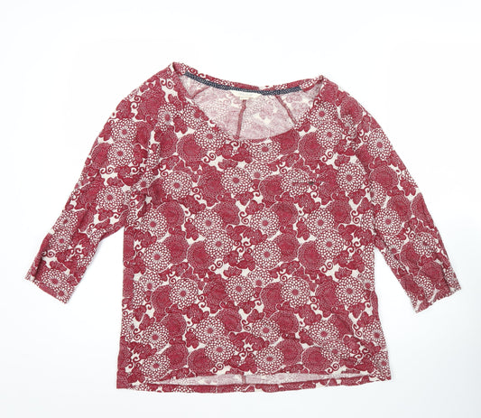 White Stuff Womens Red Floral Linen Blouse UK 10 Scoop Neck 3/4 Sleeve