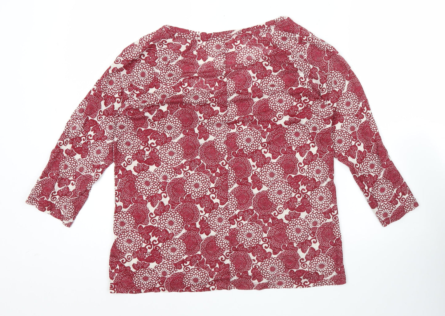 White Stuff Womens Red Floral Linen Blouse UK 10 Scoop Neck 3/4 Sleeve