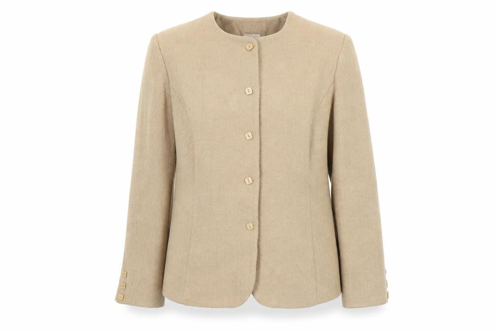 Nightingales Women Beige Wool Blend Blazer Jacket Size 14