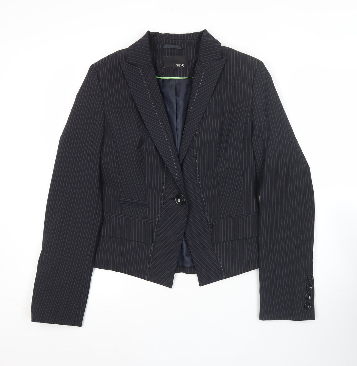 Next Womens Black Pinstripe Blazer Size 10 Slim Fit Notch Lapel