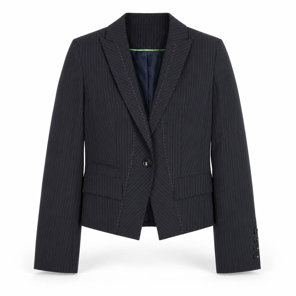 Next Womens Black Pinstripe Blazer Size 10 Slim Fit Notch Lapel