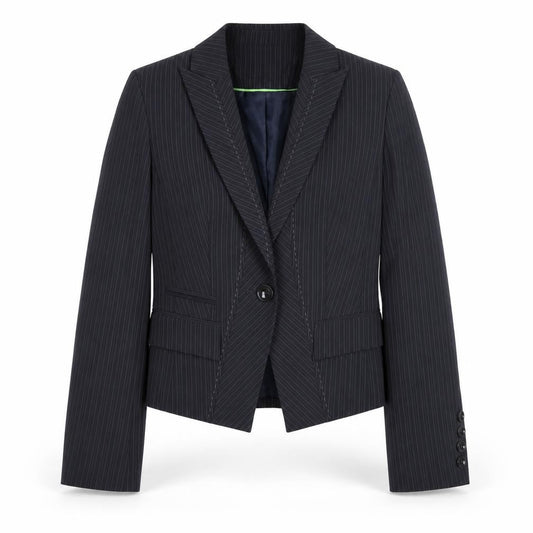 Next Womens Black Pinstripe Blazer Size 10 Slim Fit Notch Lapel